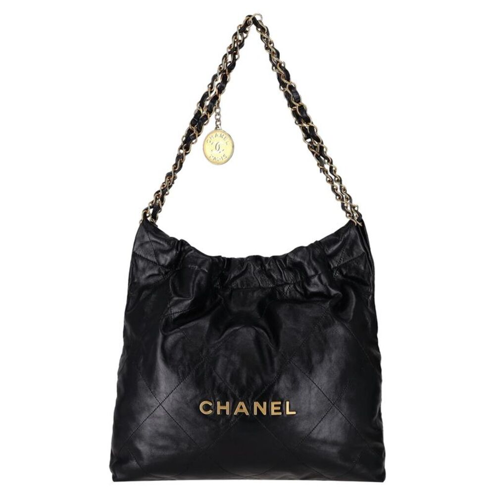Chanel 22 Calfskin Leather Logo Hobo Bag With A Matching Pouch